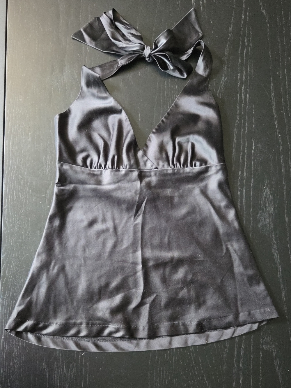 H&M Black Satin Halter Cami with Tie Back